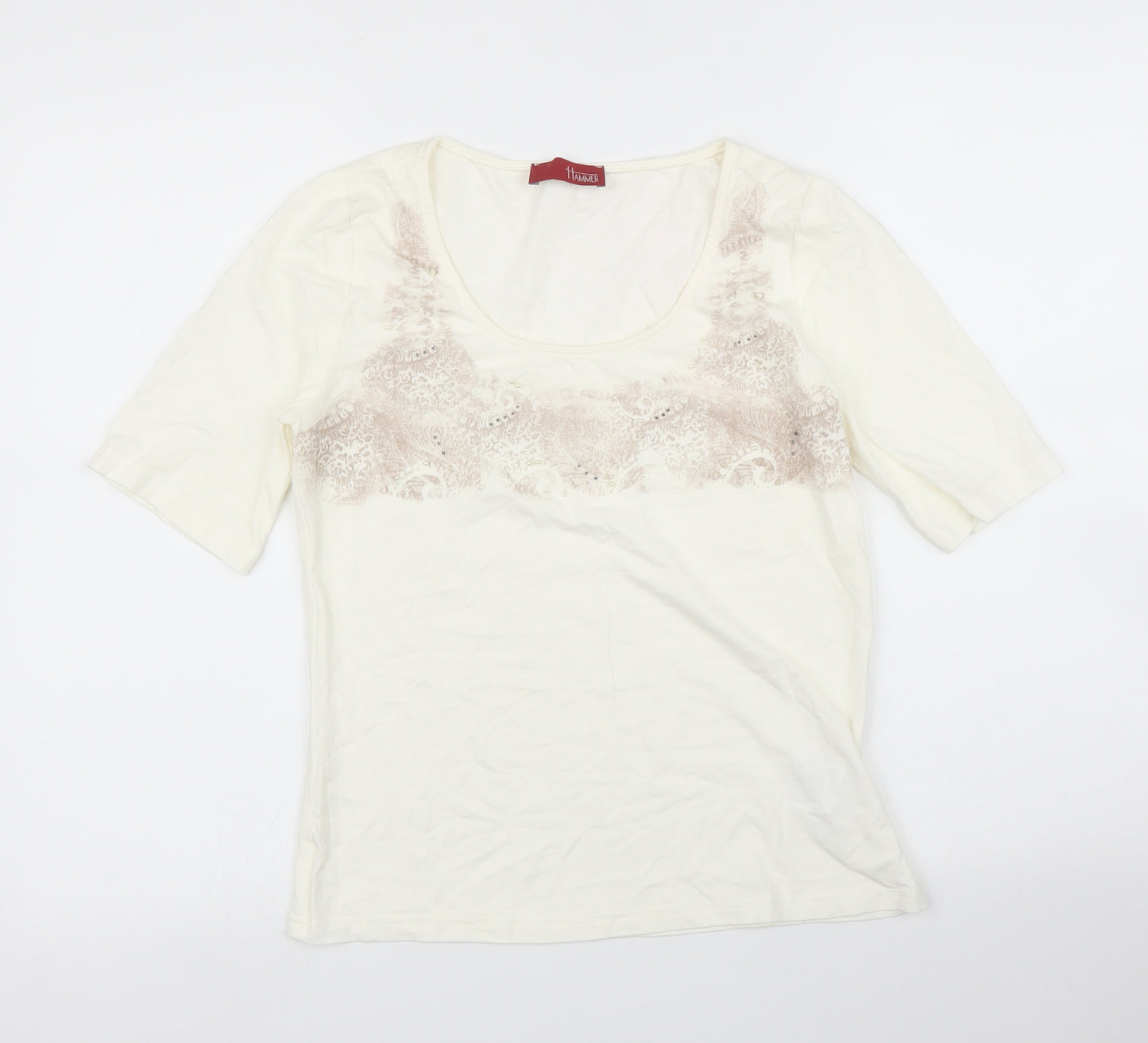 Hammer Womens Ivory Floral  Basic T-Shirt Size S