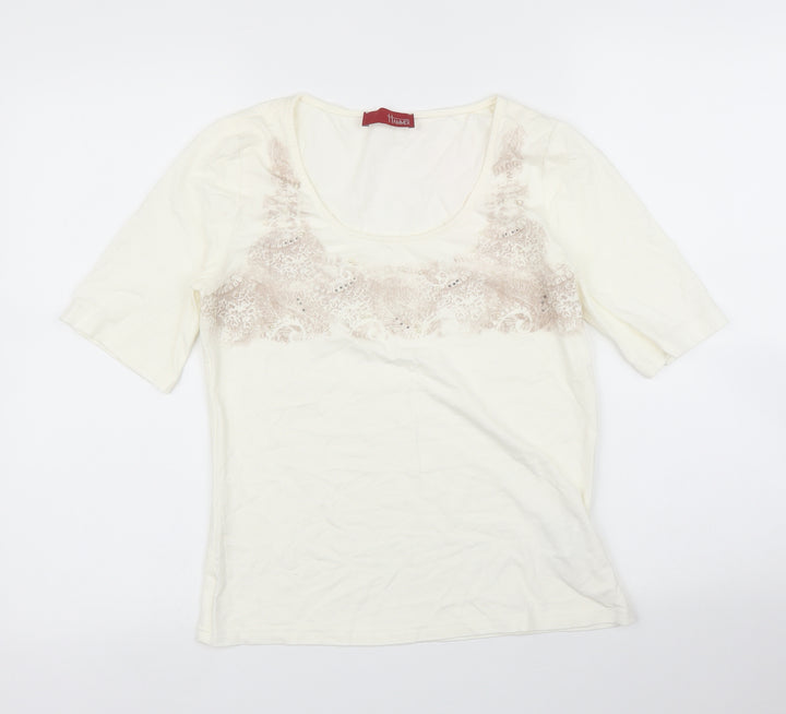 Hammer Womens Ivory Floral  Basic T-Shirt Size S