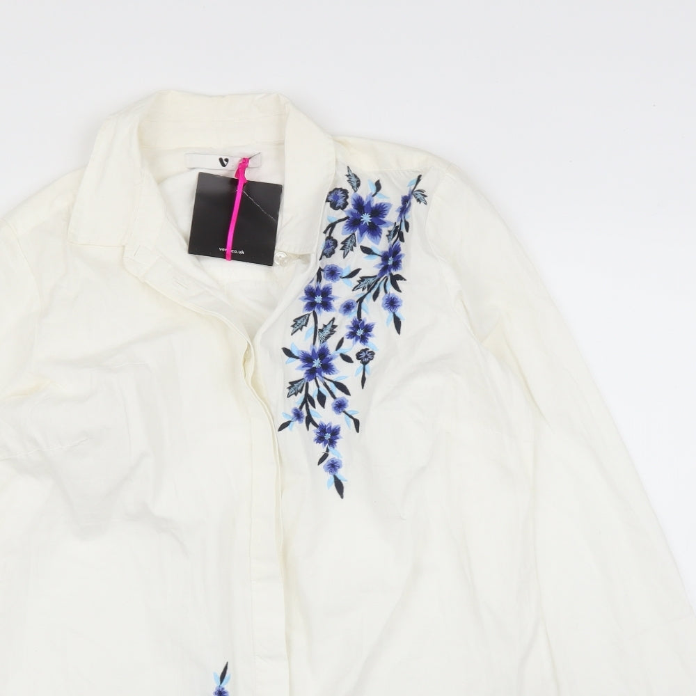 Very Womens White Floral  Basic Blouse Size 12