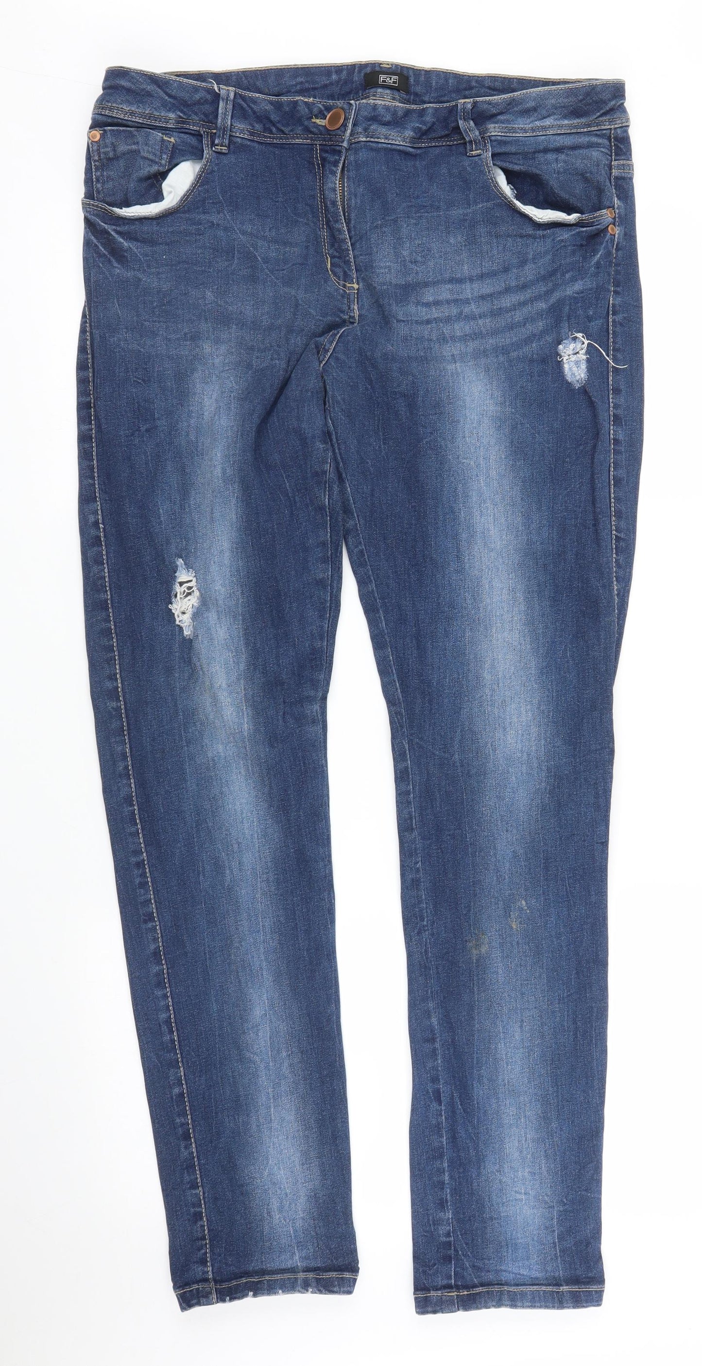 F&F Womens Blue  Denim Straight Jeans Size 16 L31 in