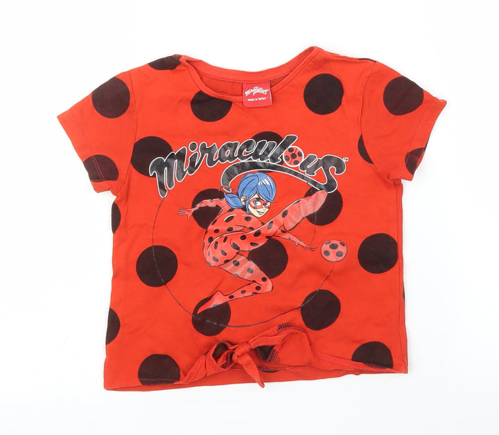 Primark Girls Red Polka Dot  Basic T-Shirt Size 2 Years