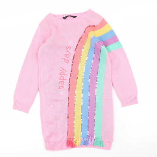 George Girls Pink   Jumper Dress  Size 5-6 Years  - Rainbow