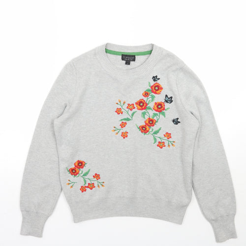 Topshop Womens Grey Floral  Pullover Jumper Size 6