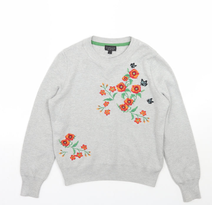 Topshop Womens Grey Floral  Pullover Jumper Size 6