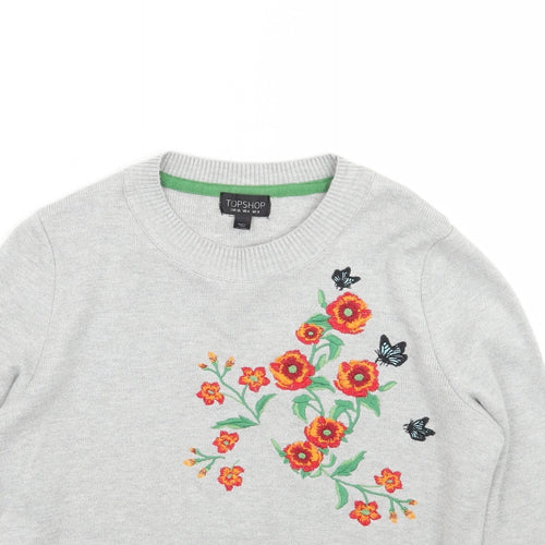 Topshop Womens Grey Floral  Pullover Jumper Size 6