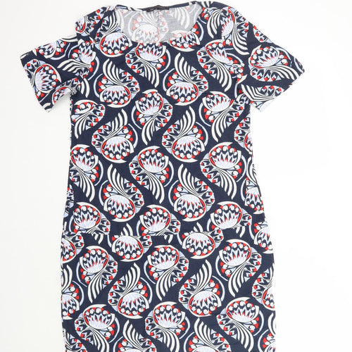 Marks and Spencer Womens Blue Geometric  A-Line  Size 10
