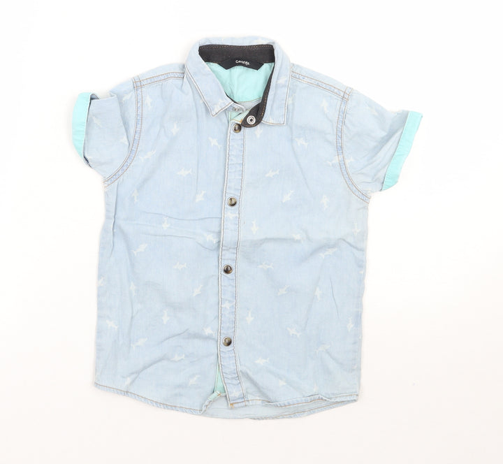 George Boys Blue Basic Button-Up Size 4-5 Years - Sharks