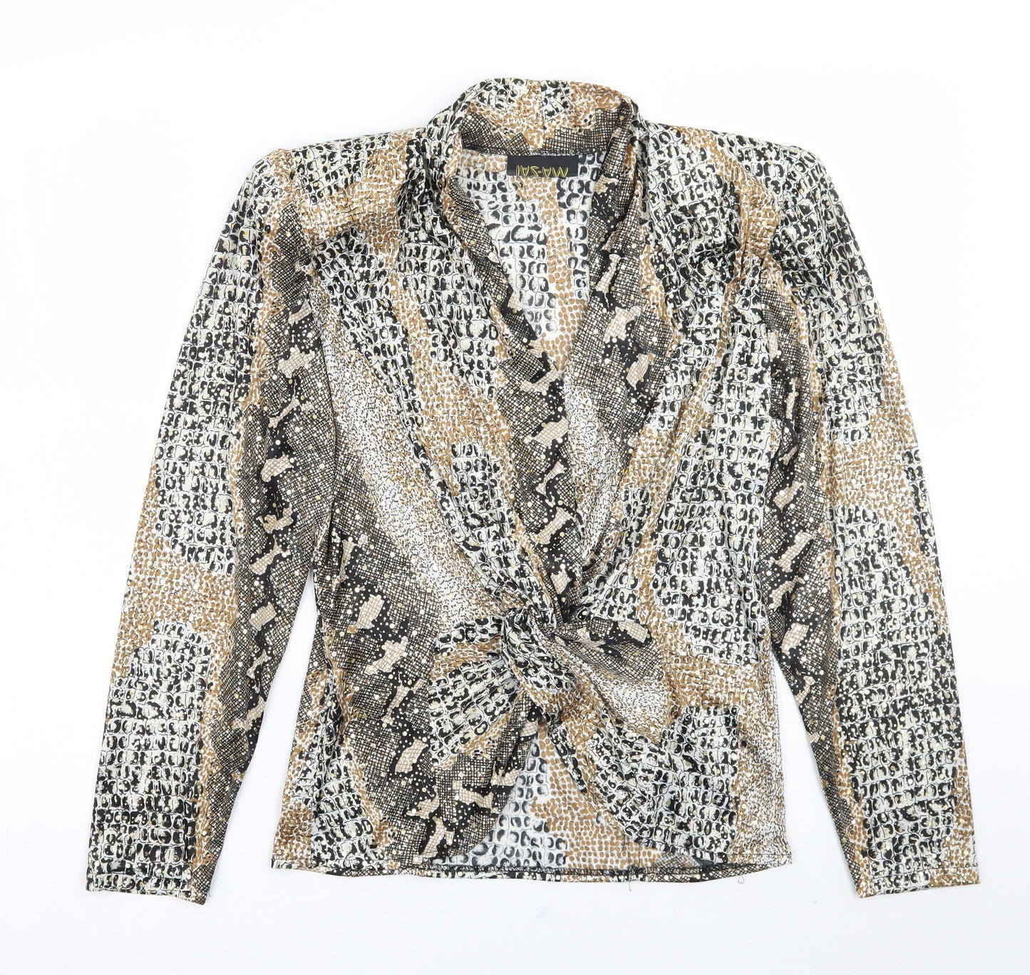 Ma-sai Womens Gold Animal Print  Basic Blouse Size 12
