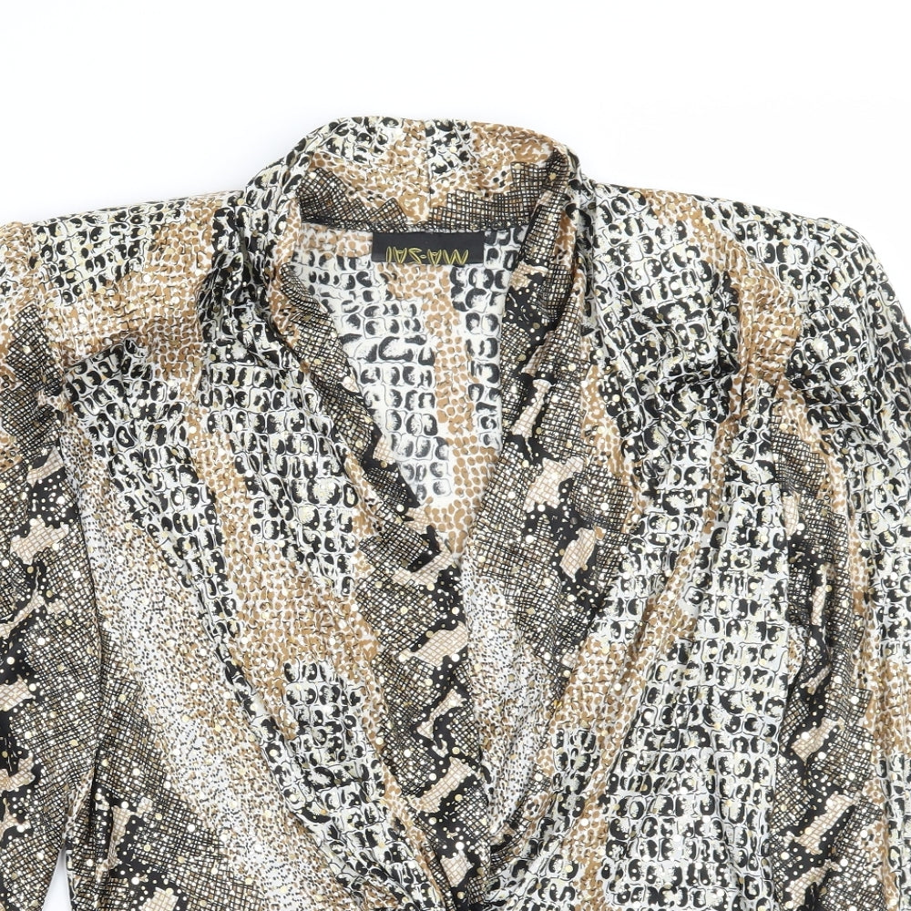 Ma-sai Womens Gold Animal Print  Basic Blouse Size 12