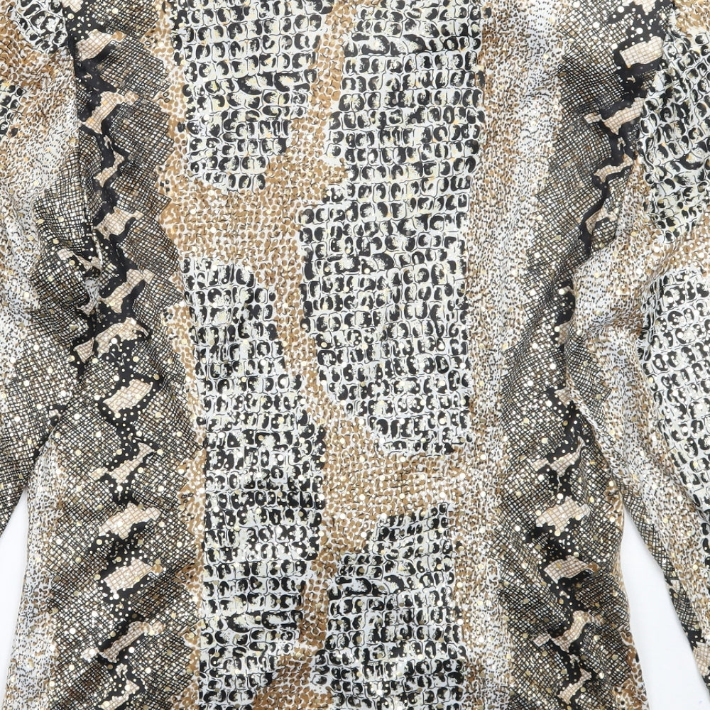 Ma-sai Womens Gold Animal Print  Basic Blouse Size 12