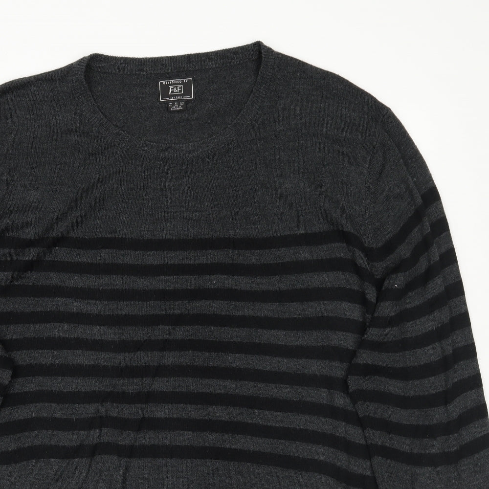 F&F Mens Grey Striped  Pullover Jumper Size 3XL