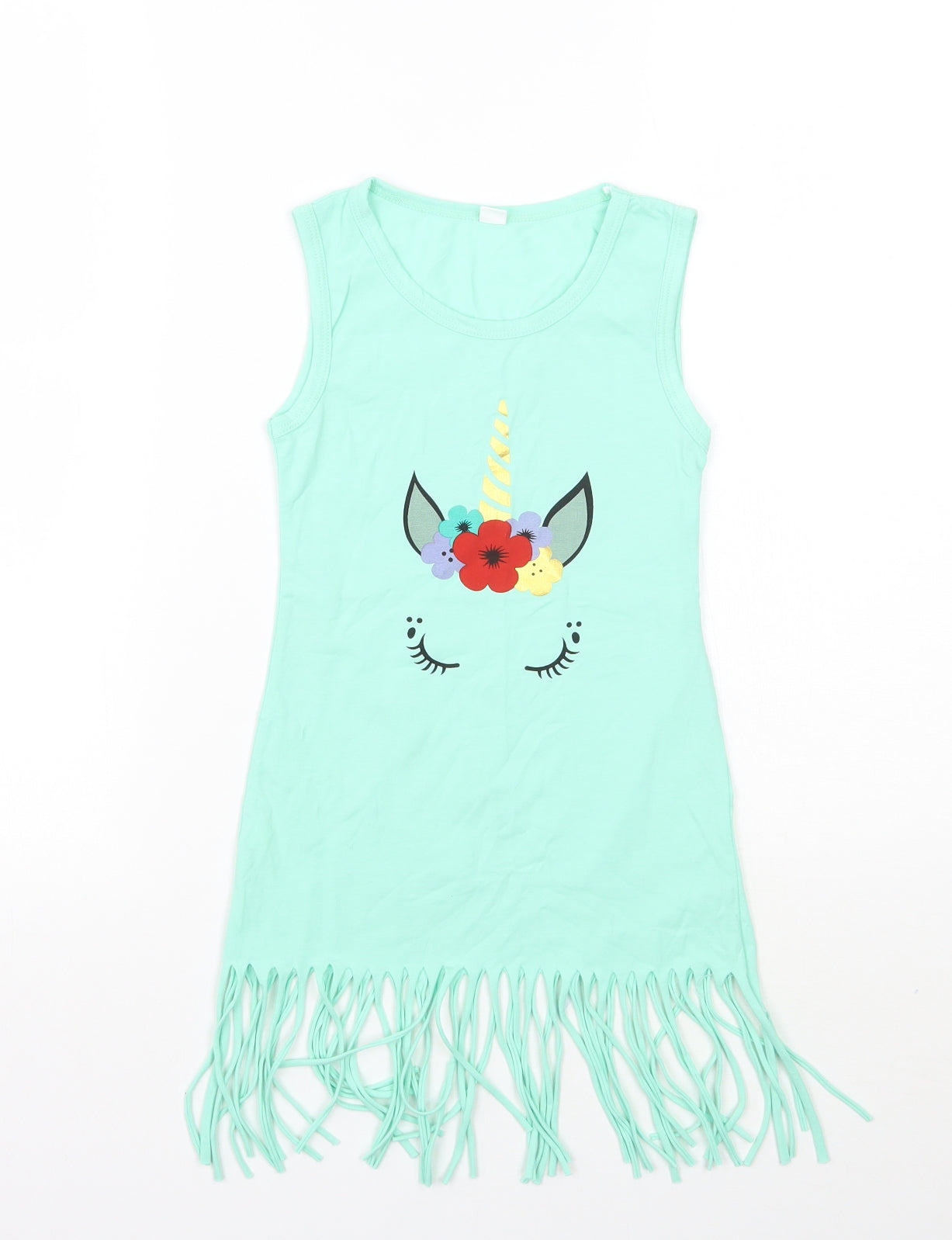 Preworn Girls Green Floral  Basic Tank Size 7-8 Years