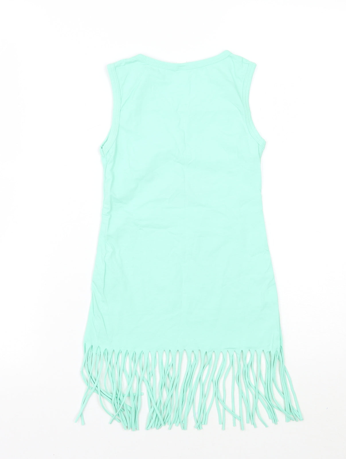 Preworn Girls Green Floral  Basic Tank Size 7-8 Years