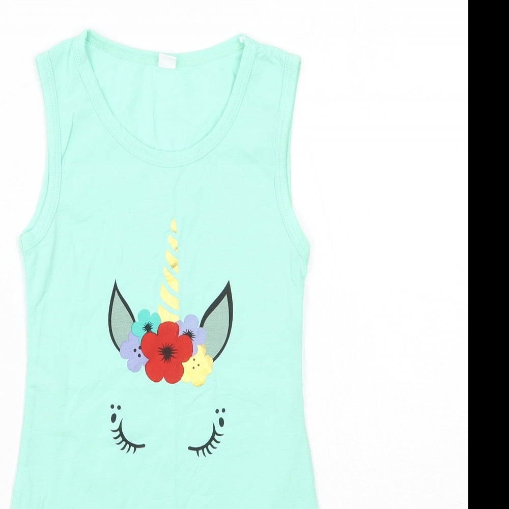 Preworn Girls Green Floral  Basic Tank Size 7-8 Years