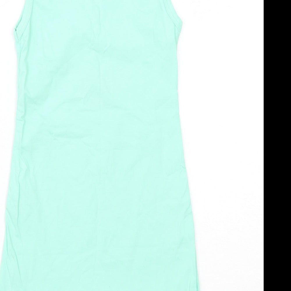 Preworn Girls Green Floral  Basic Tank Size 7-8 Years