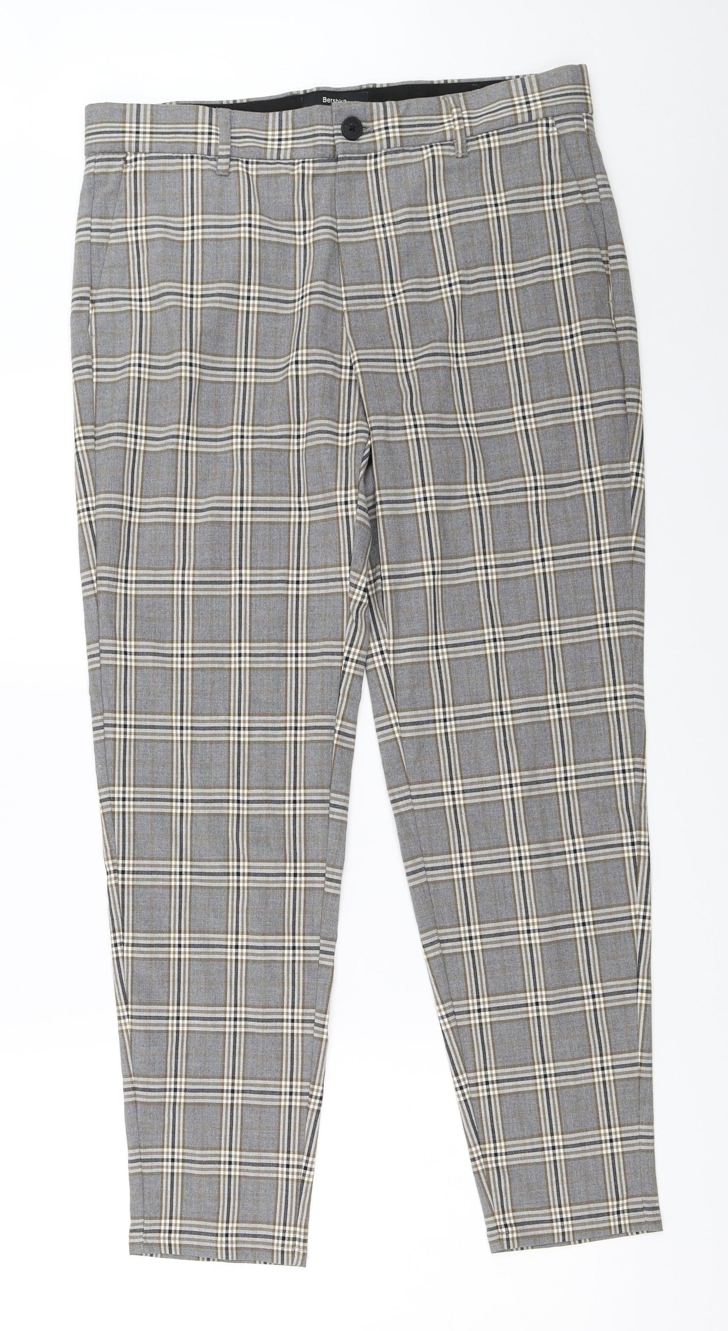 Bershka Womens Grey Check  Capri Trousers Size 40 L27 in