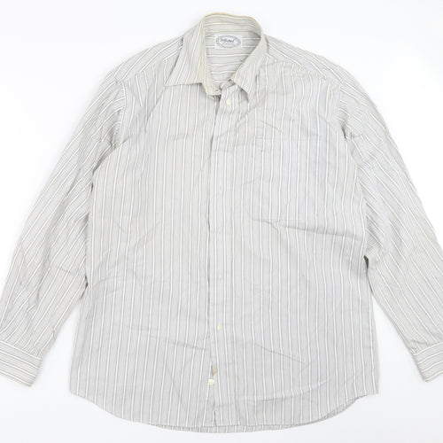 St Michael Mens Grey Striped   Button-Up Size 15.5