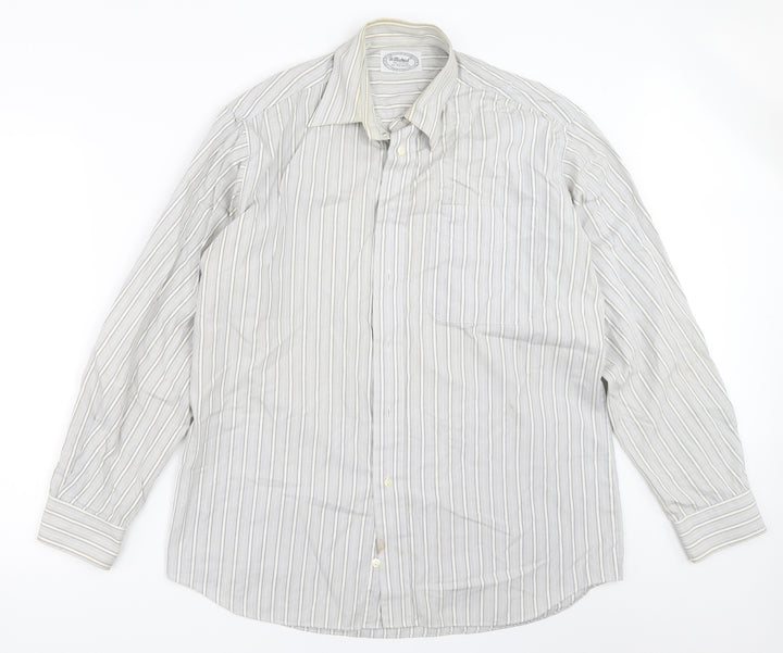 St Michael Mens Grey Striped Button-Up Size 15.5