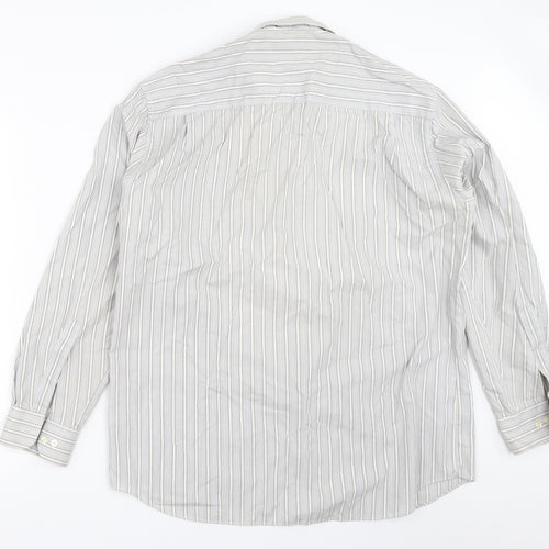 St Michael Mens Grey Striped   Button-Up Size 15.5