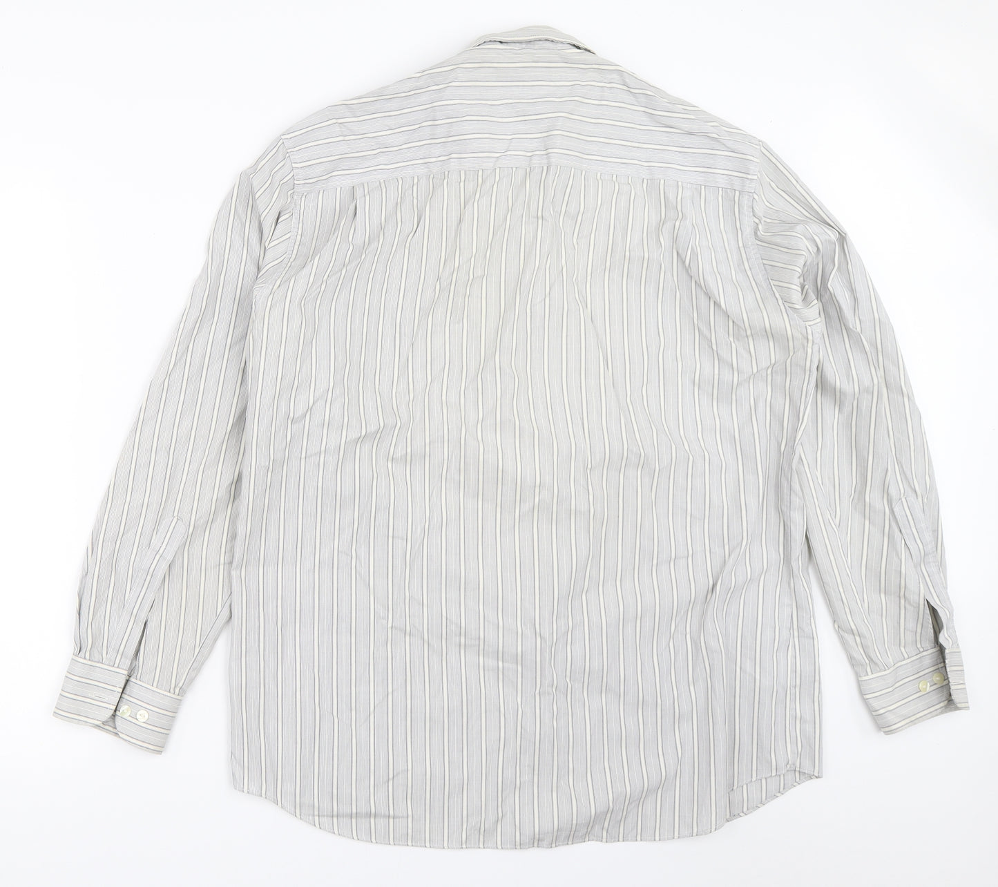 St Michael Mens Grey Striped   Button-Up Size 15.5