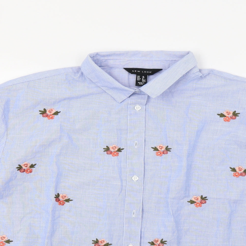 New Look Womens Blue Striped  Basic Button-Up Size 10