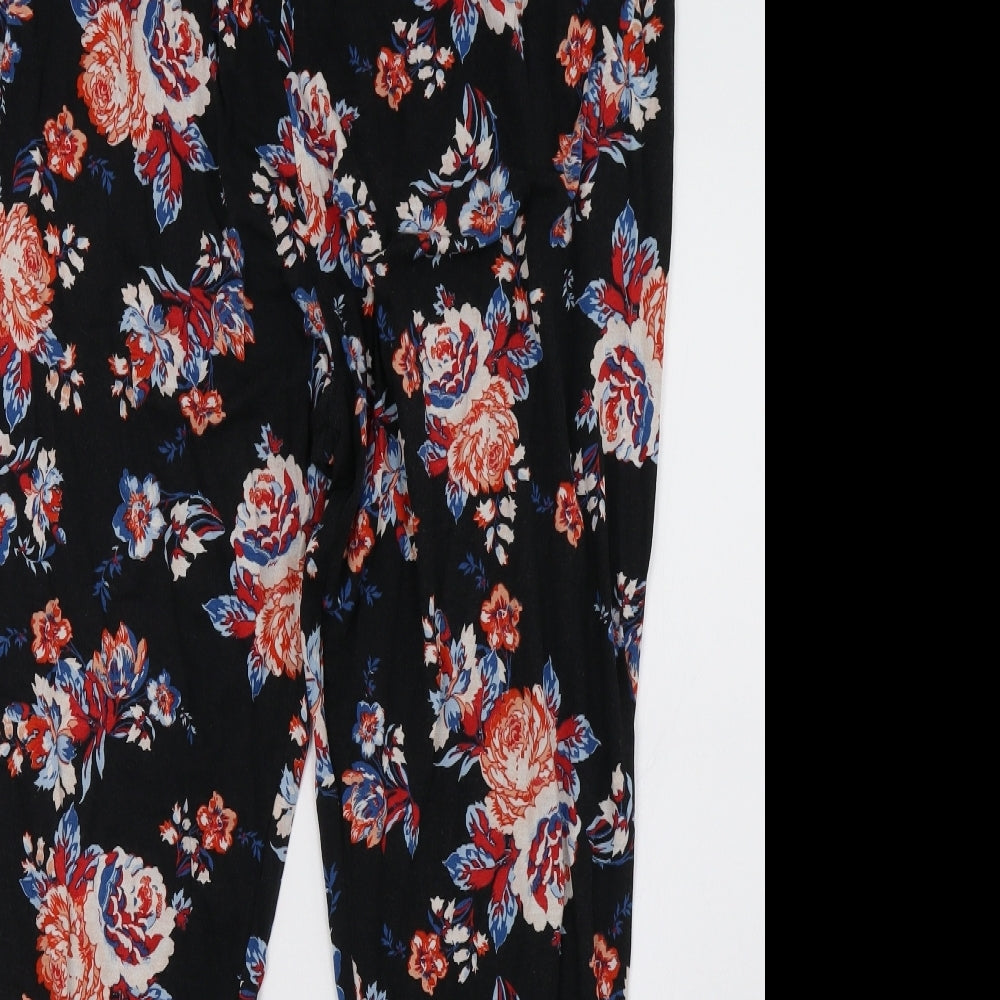 George Womens Black Floral  Trousers  Size 18 L28 in