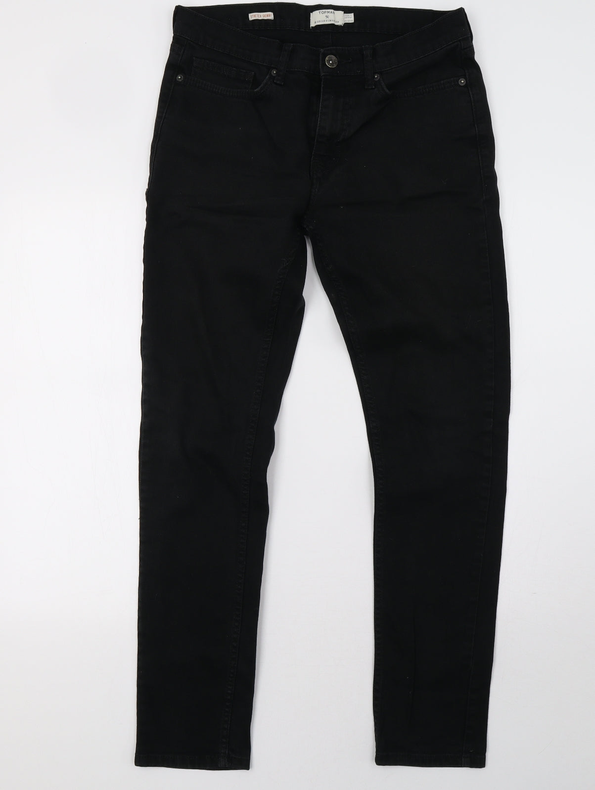Topman Mens Black  Denim Straight Jeans Size 32 L30 in