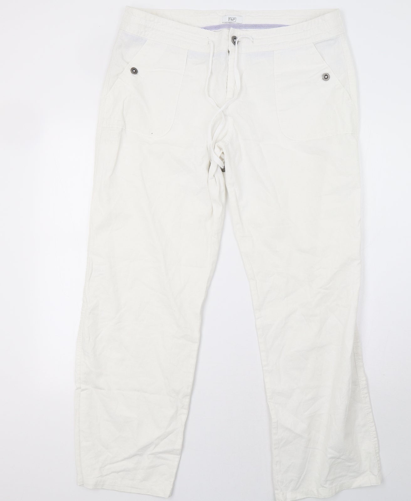 F&F Womens White   Trousers  Size 16 L32 in