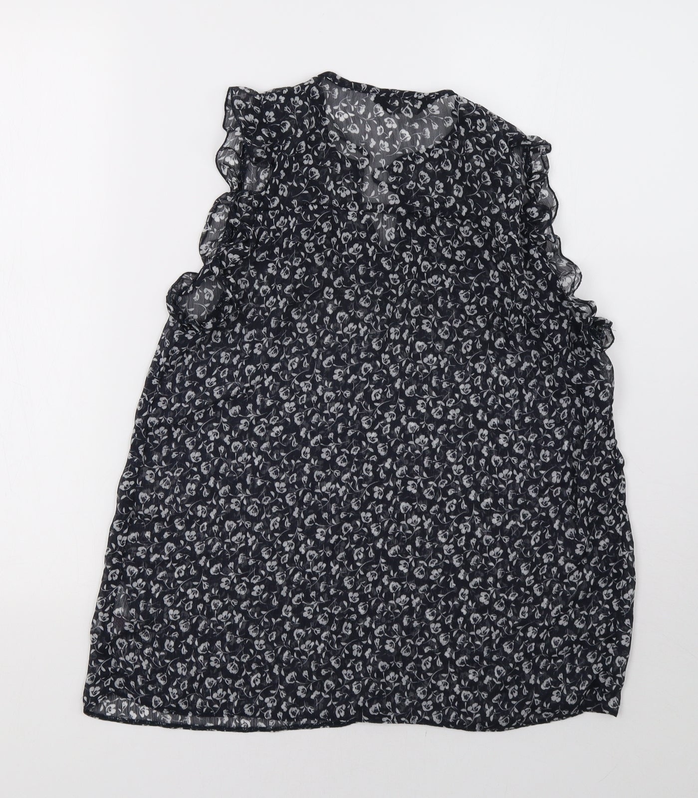 F&F Womens Blue Floral Mesh Basic Blouse Size 14