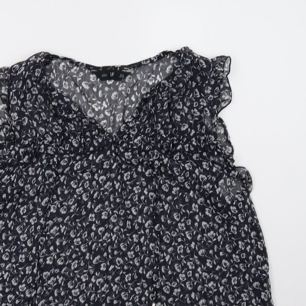 F&F Womens Blue Floral Mesh Basic Blouse Size 14