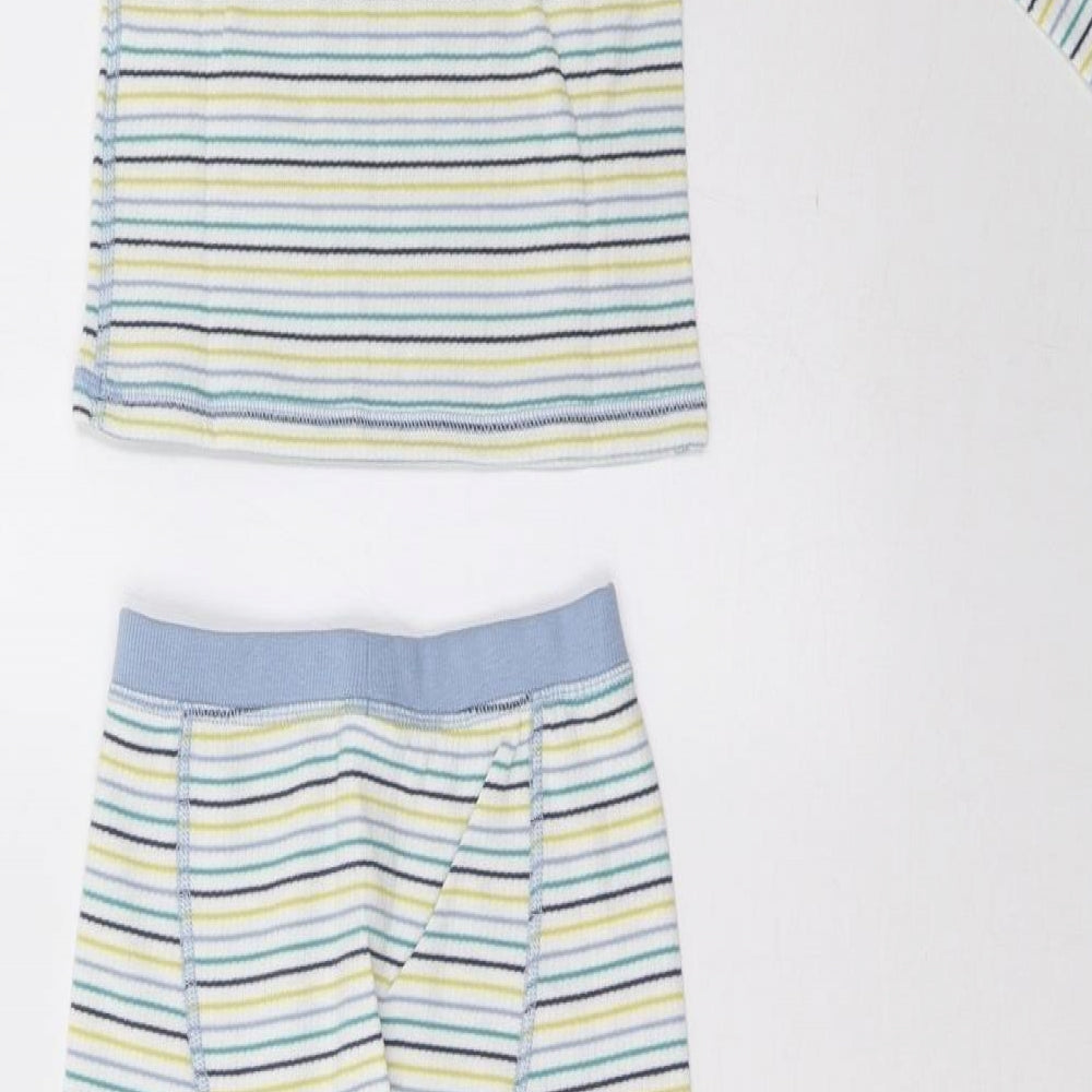 Marks and Spencer Boys White Striped   Pyjama Set Size 7-8 Years