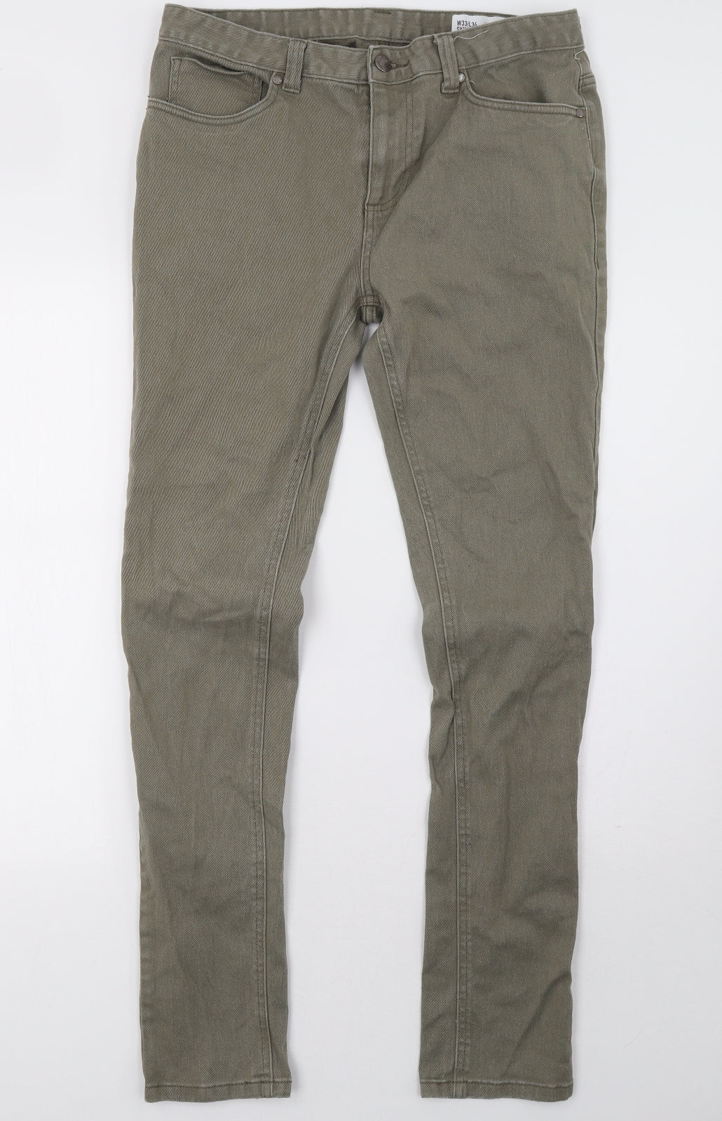 Primark Mens Green  Denim Straight Jeans Size 33 L34 in
