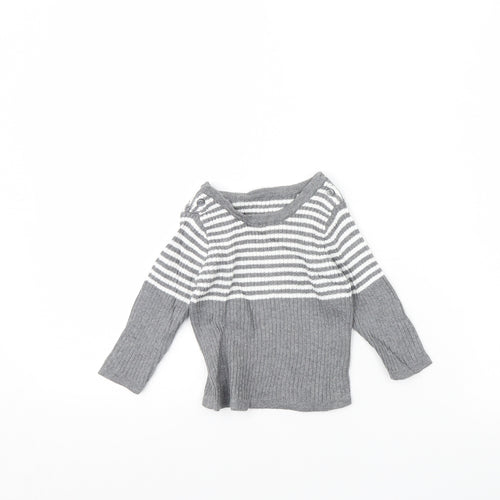 Preworn Baby Grey Striped  Pullover Jumper Size 3-6 Months