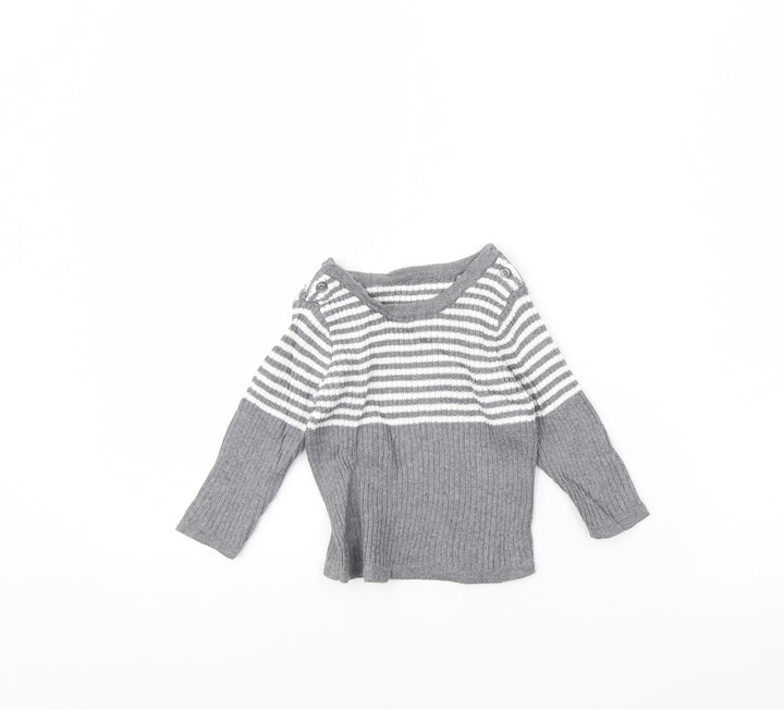 Preworn Baby Grey Striped Pullover Jumper Size 3-6 Months
