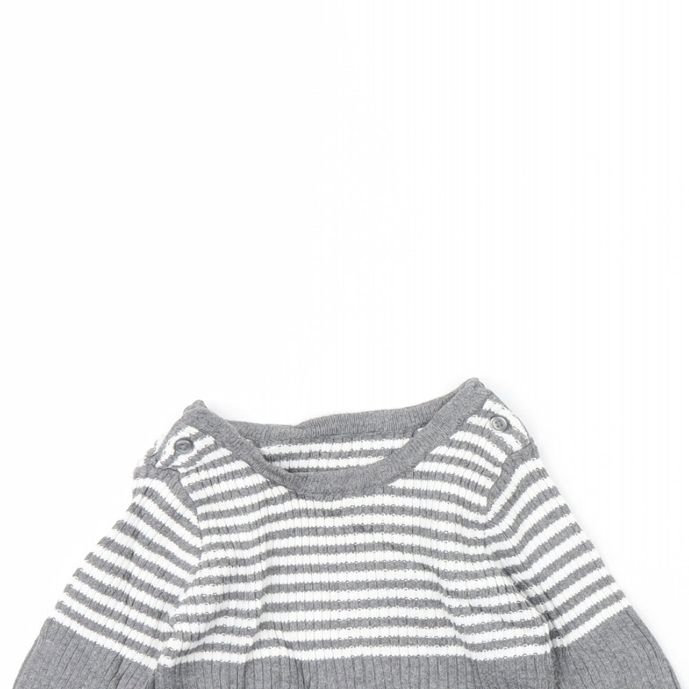 Preworn Baby Grey Striped  Pullover Jumper Size 3-6 Months