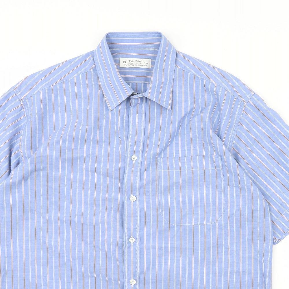 St michael Mens Blue Striped   Dress Shirt Size 16