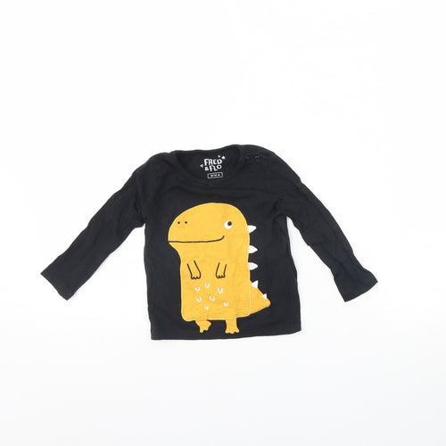 Fred & FLo Baby Black   Basic T-Shirt Size 9-12 Months  - Dinosaur