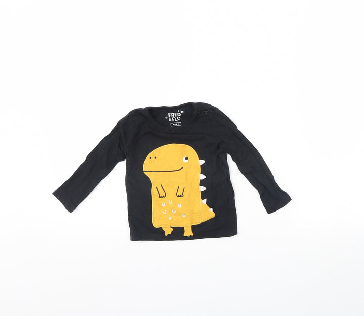 Fred & FLo Baby Black   Basic T-Shirt Size 9-12 Months  - Dinosaur