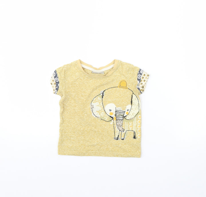 NEXT Girls Yellow   Basic T-Shirt Size 9-12 Months  - Elephant