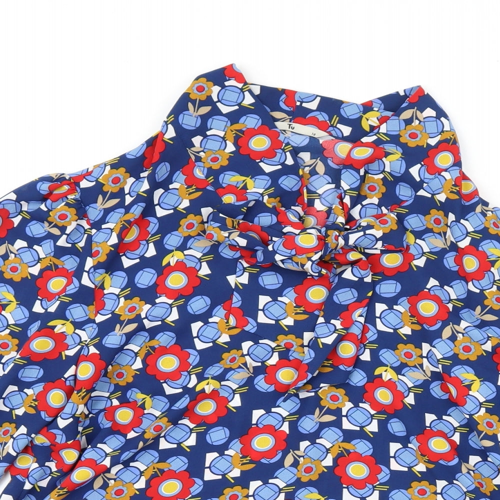TU Womens Blue Floral  Basic Blouse Size 18