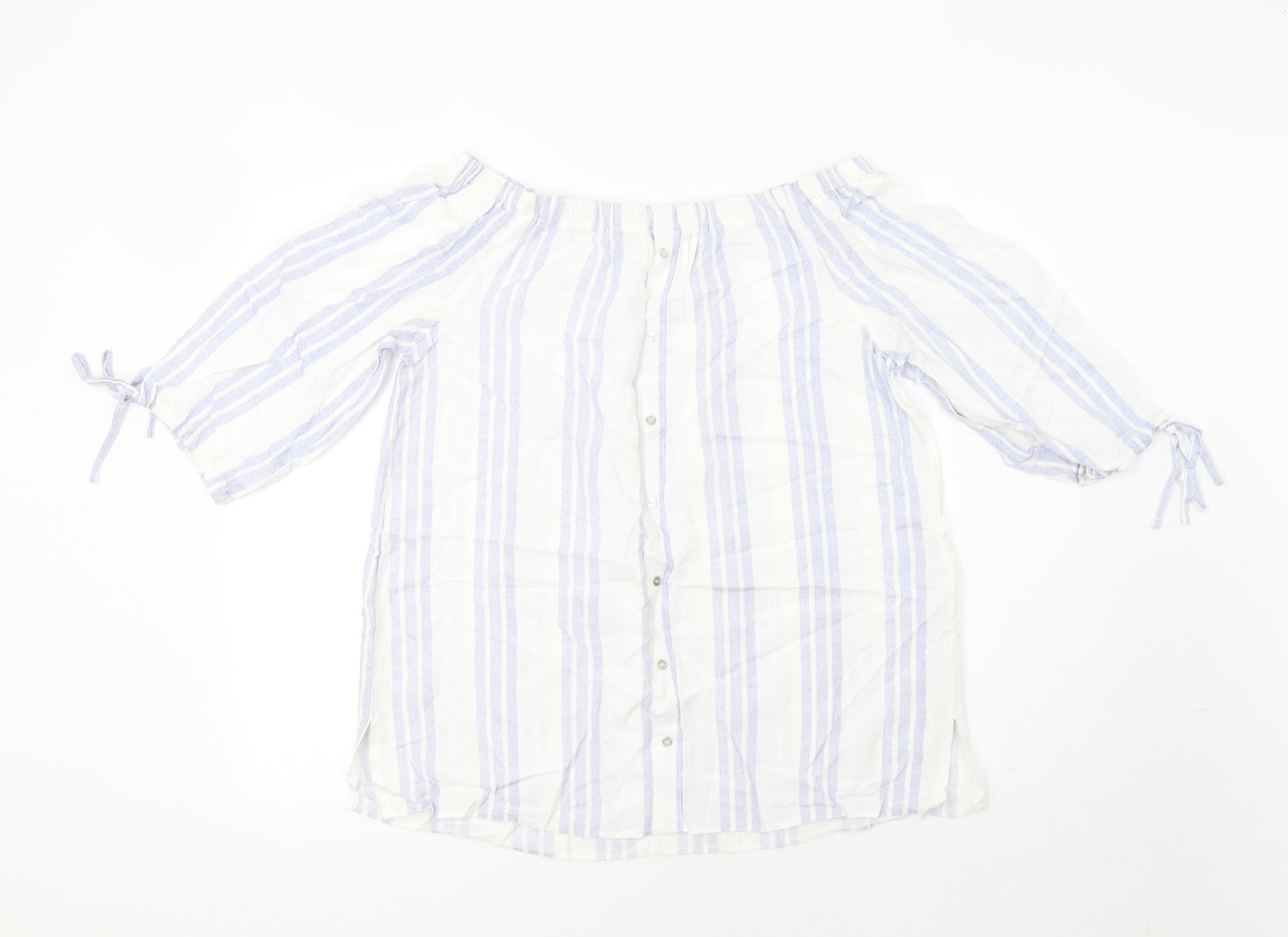 George Womens White Striped  Basic Blouse Size 16