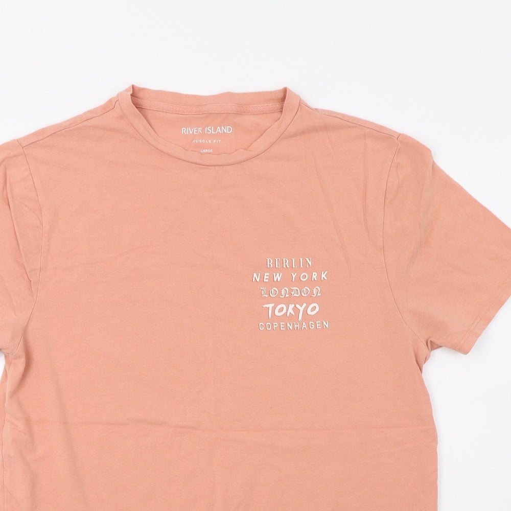 River Island Mens Pink    T-Shirt Size L