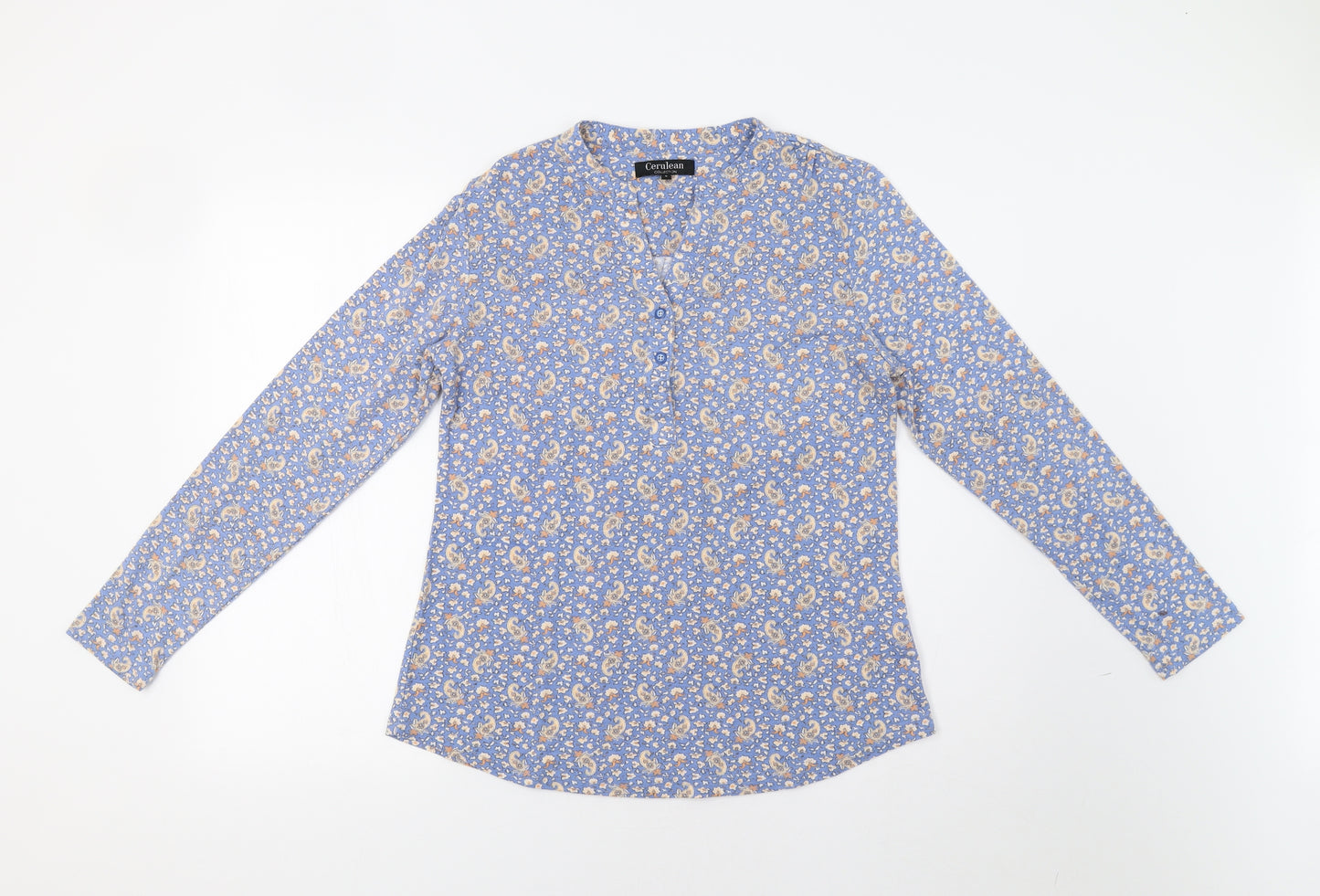 Cerulean Womens Blue Paisley  Basic Blouse Size S