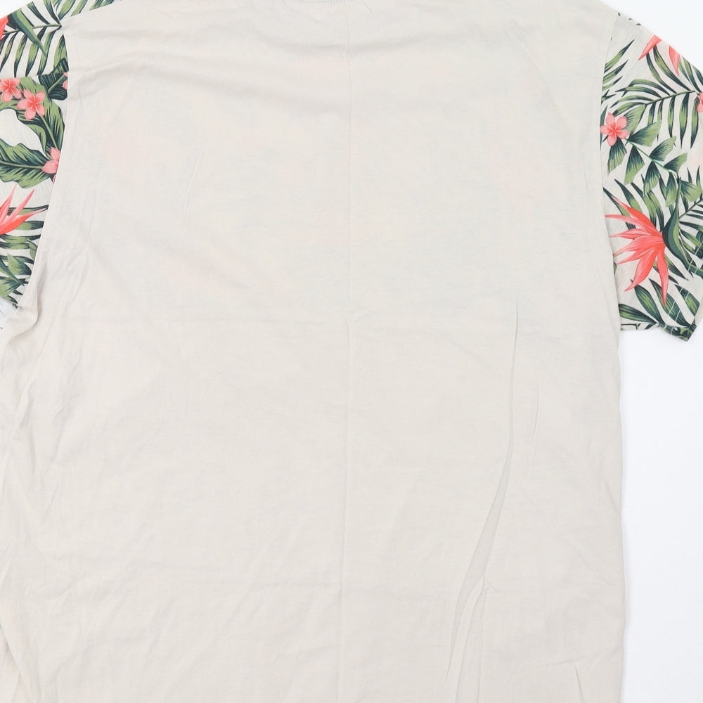 Primark Mens Beige Floral   T-Shirt Size L