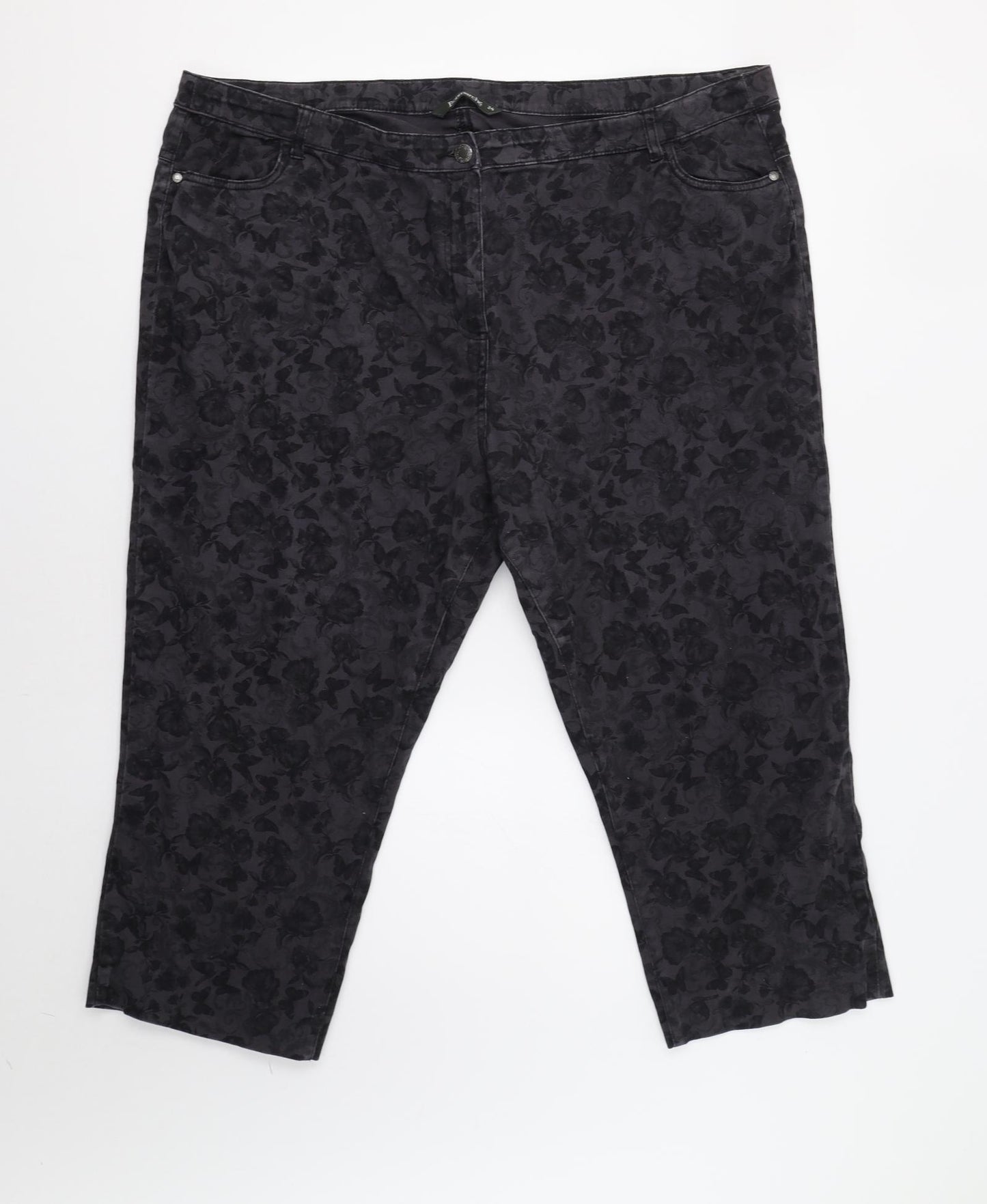 Bonmarché Womens Grey Floral  Cropped Trousers Size 24 L22 in