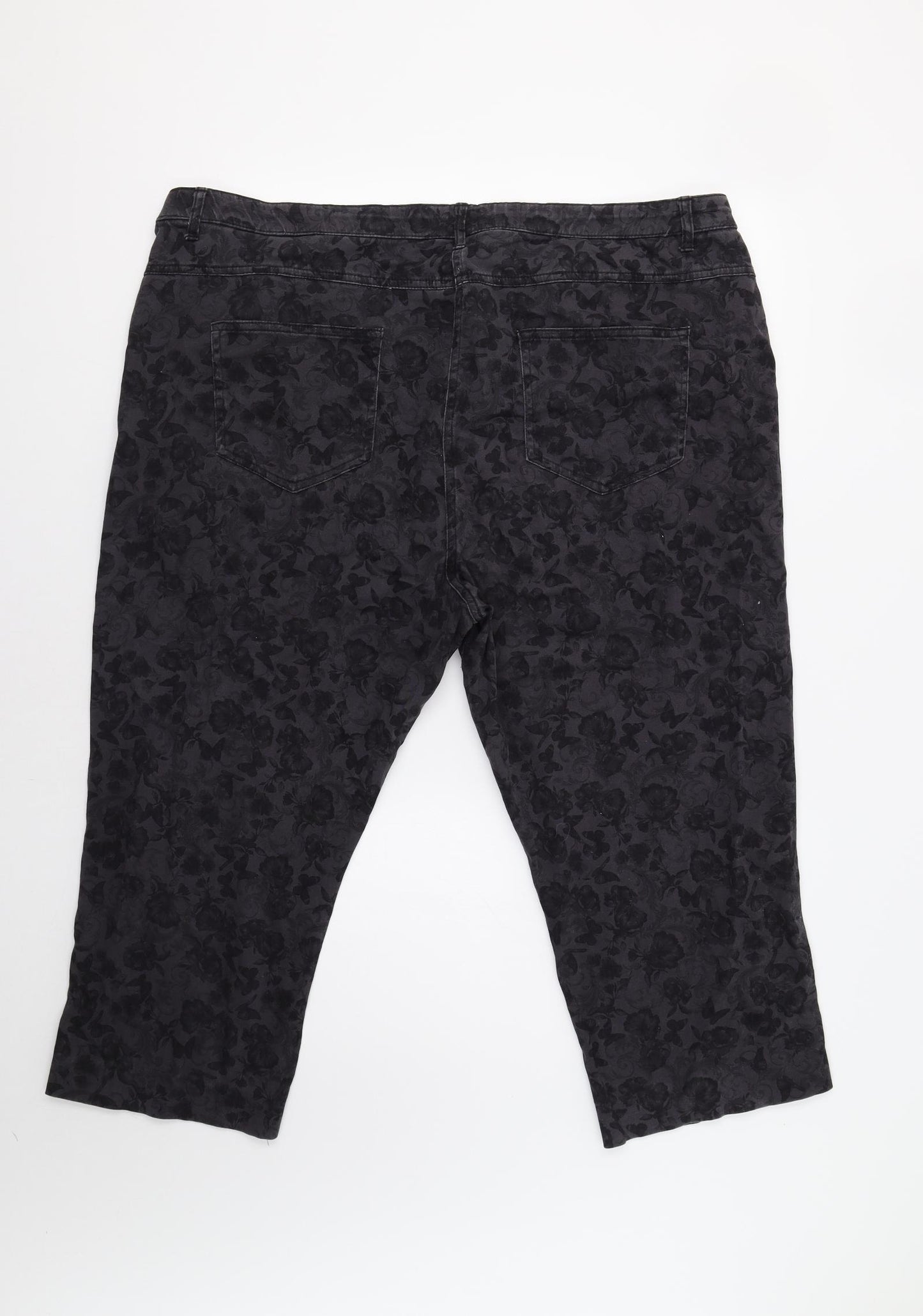 Bonmarché Womens Grey Floral  Cropped Trousers Size 24 L22 in