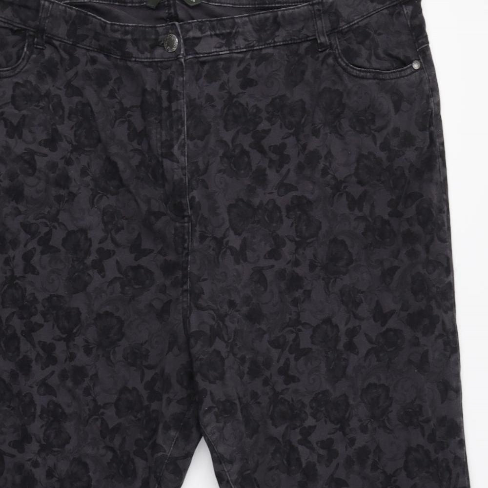 Bonmarché Womens Grey Floral  Cropped Trousers Size 24 L22 in