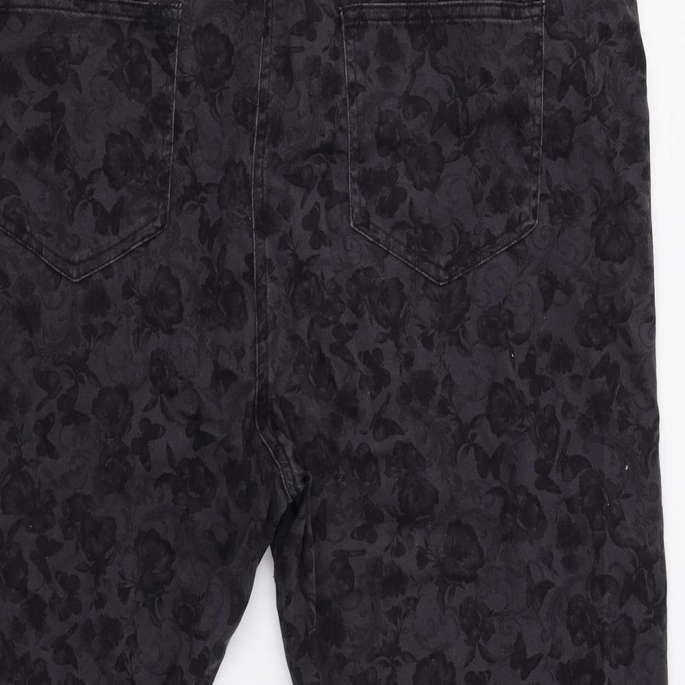 Bonmarché Womens Grey Floral  Cropped Trousers Size 24 L22 in