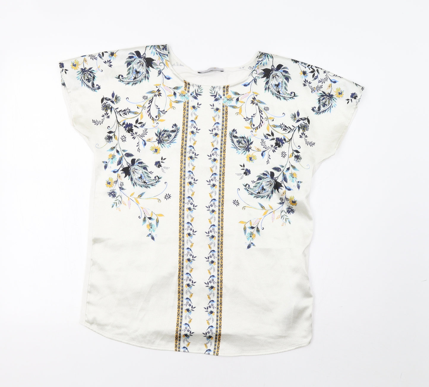 M&S Womens White Floral  Basic Blouse Size 8