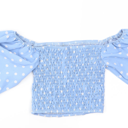 Missim Womens Blue Polka Dot  Basic Blouse Size 6  - Elasticated Bodice